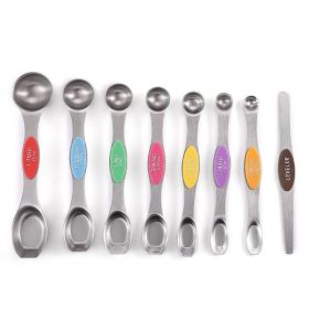 Set Of 8; Magnetic Measuring Spoon Set; Double Sided Stainless Steel Measuring Spoons; Fits In Spice Jars; Stackable Teaspoons; For Measuring Dry Set Of 8; Magnetic Measuring Spoon Set; Double Sided Stainless Steel Measuring Spoons; Fits In Spice Jars; Stackable Teaspoons; For Measuring Dry
