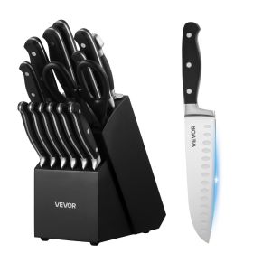 VEVOR Kitchen Knife Set with Block and Sharpener, 15 Piece High Carbon Stainless Steel Sharp Knife Set, Kitchen Cutlery with Crack-Resistant Hand VEVOR Kitchen Knife Set with Block and Sharpener, 15 Piece High Carbon Stainless Steel Sharp Knife Set, Kitchen Cutlery with Crack-Resistant Hand